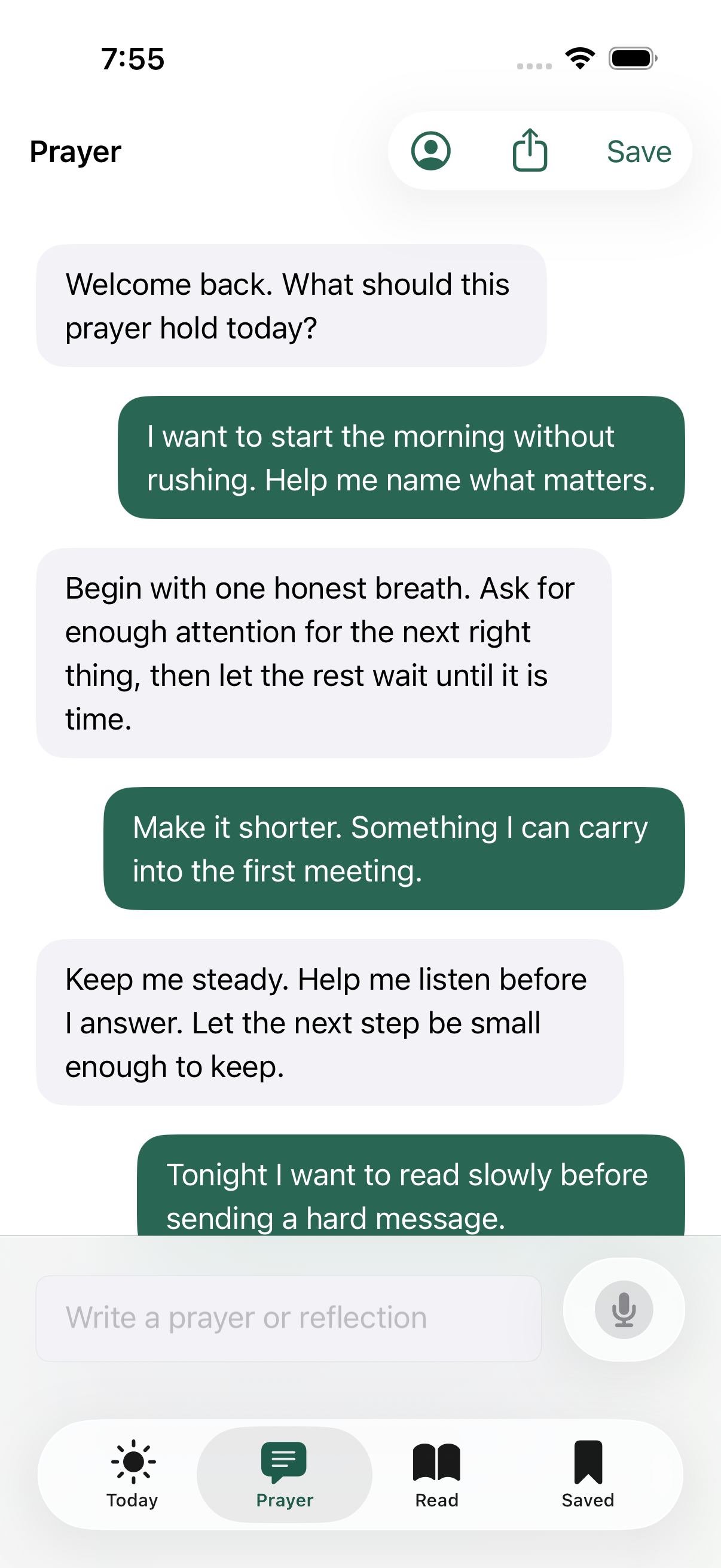 HiGod Prayer screen showing a used devotional chat